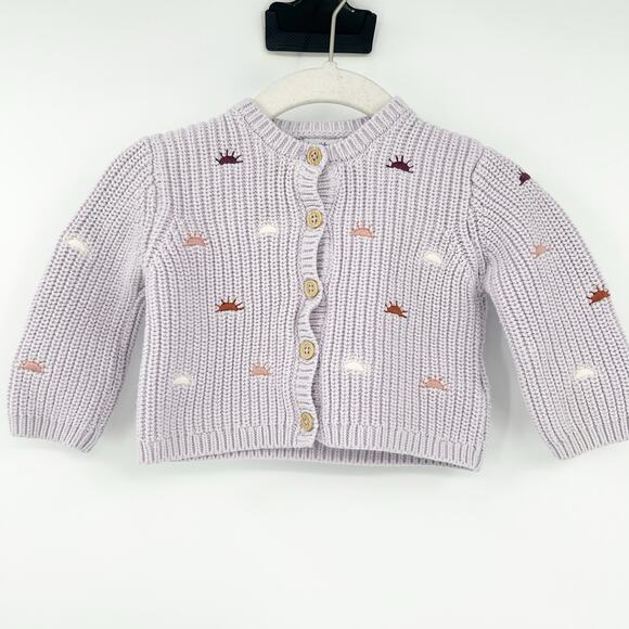 Bout’chou Baby Girls Fall Pastel Clouds Sun Knit Cardigan Sweater Size 6M Purple - Picture 1 of 8